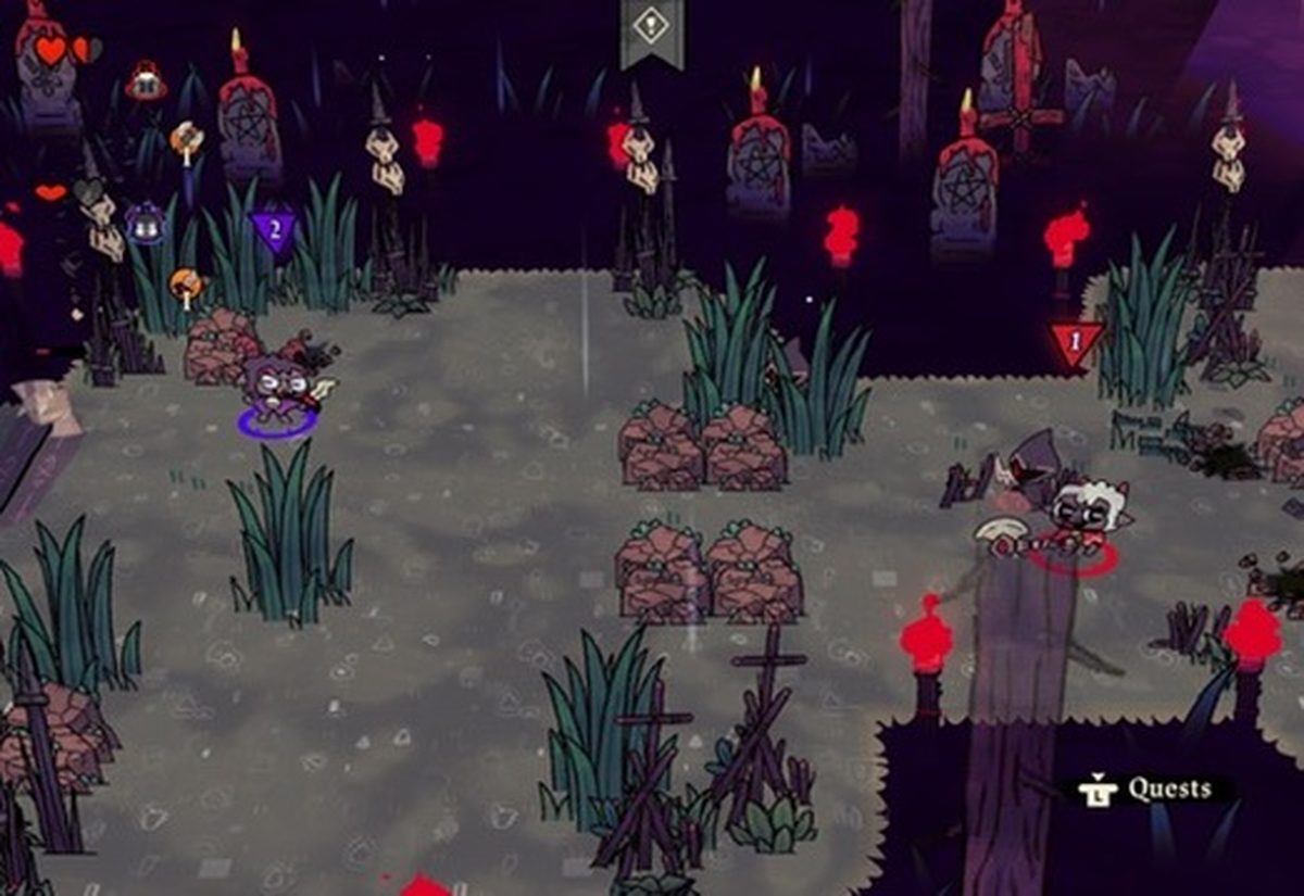 Lamb and Goat apart in a dark graveyard level, each marked with their player number