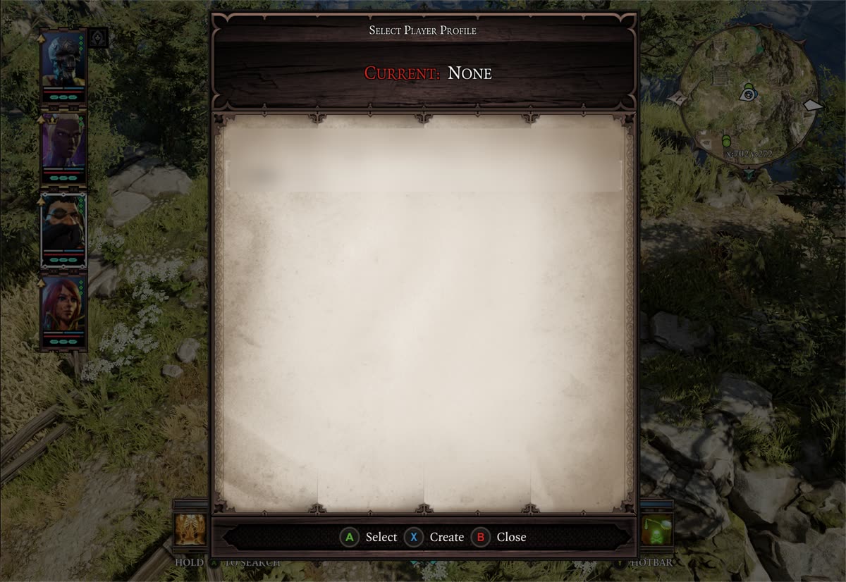Divinity: Original Sin 2 player profile menu that opens when player two presses Start on the second controller