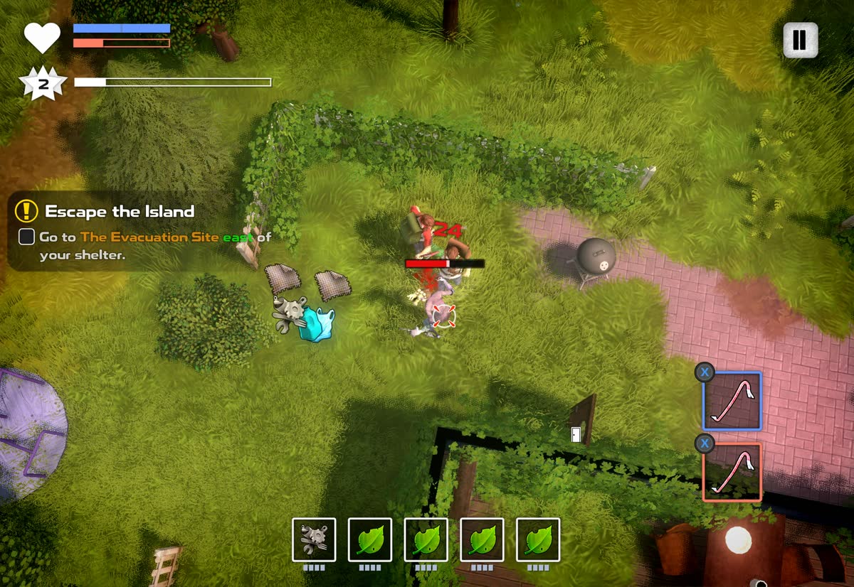 Both players fighting an infected side by side next to a pile of scrap they gathered together