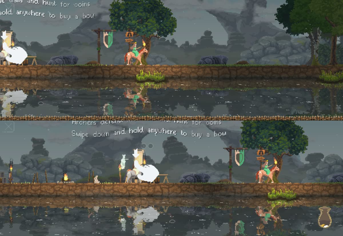 Tutorial hints in split screen, with the text cut off at the edge of the top half