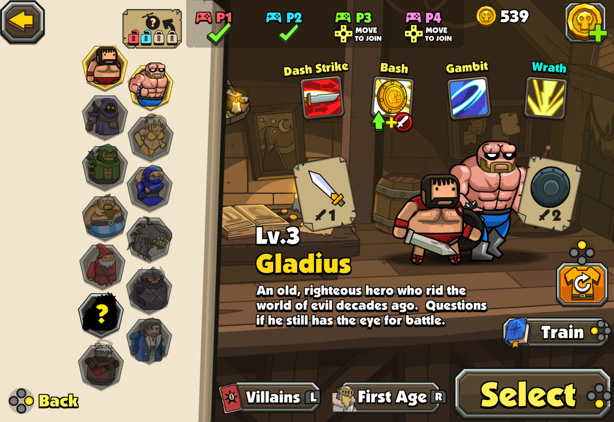 Maximus 2 character selection with P1 and P2 checked in and P3 and P4 waiting, move to join